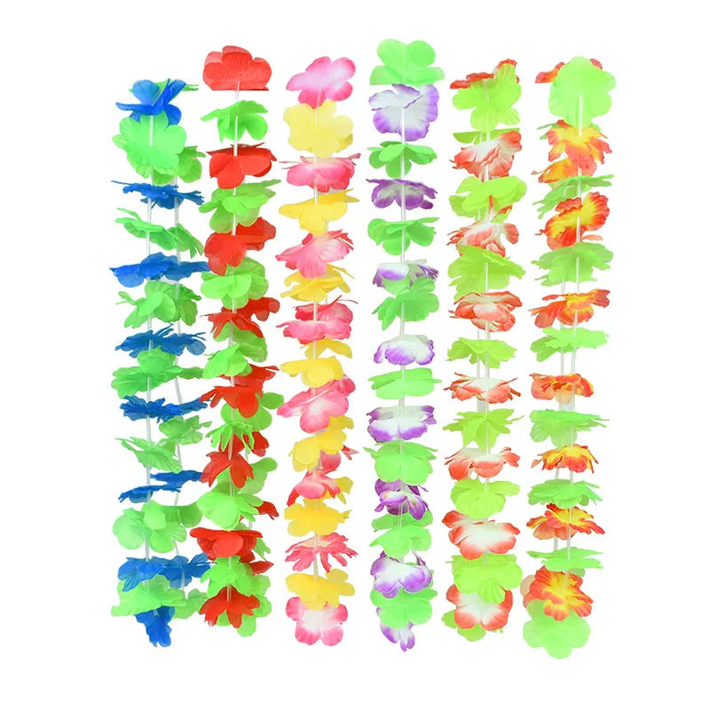Hawaiian Flower Wreath Necklace - Tropical Luau Party Decoration Artificial Flower Lei 102050pcs - ZOOMNSTORE