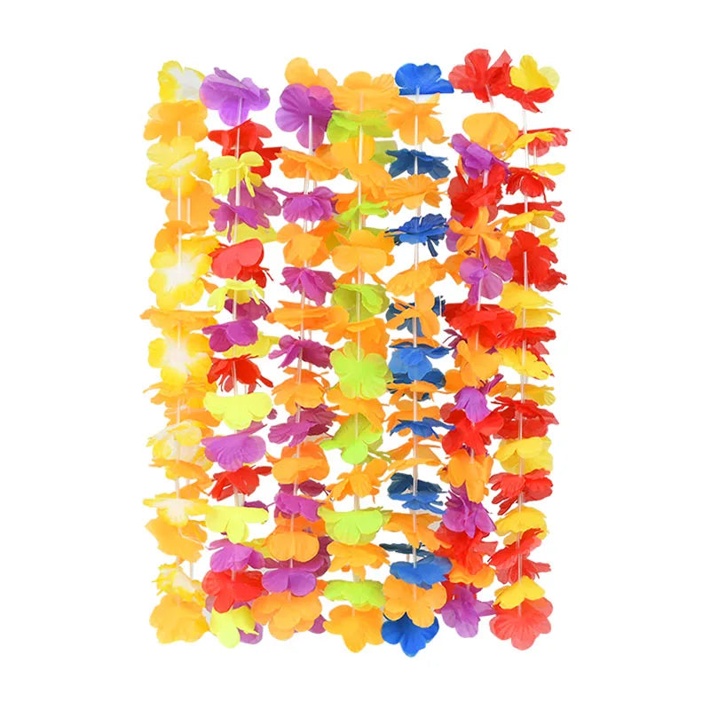 Hawaiian Flower Wreath Necklace - Tropical Luau Party Decoration Artificial Flower Lei 102050pcs - ZOOMNSTORE