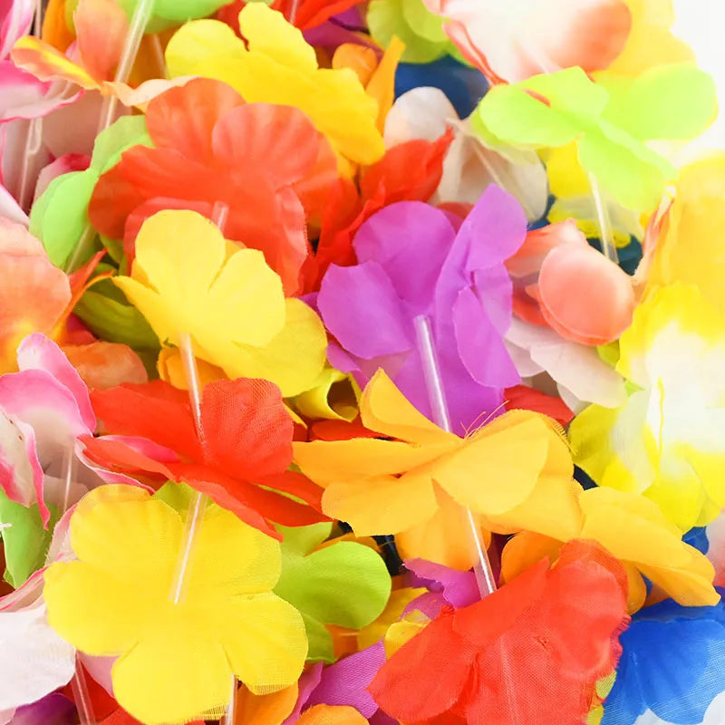 Hawaiian Flower Wreath Necklace - Tropical Luau Party Decoration Artificial Flower Lei 102050pcs - ZOOMNSTORE