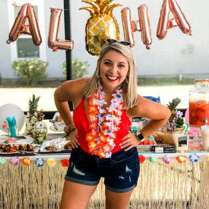 Hawaiian Flower Wreath Necklace - Tropical Luau Party Decoration Artificial Flower Lei 102050pcs - ZOOMNSTORE