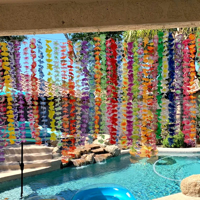 Hawaiian Flower Wreath Necklace - Tropical Luau Party Decoration Artificial Flower Lei 102050pcs - ZOOMNSTORE