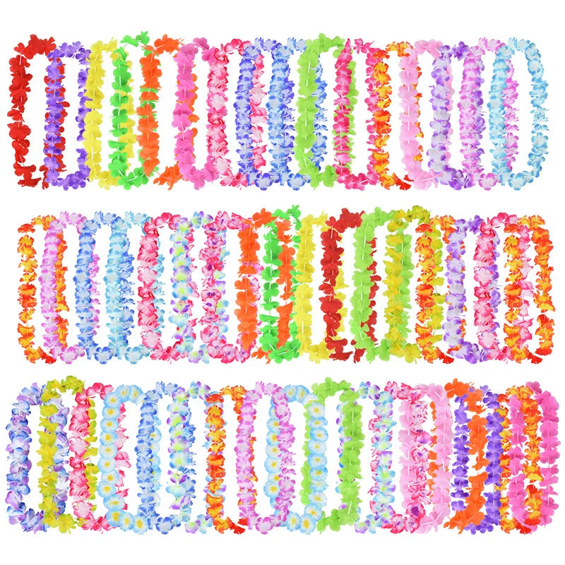 Hawaiian Flower Wreath Necklace - Tropical Luau Party Decoration Artificial Flower Lei 102050pcs - ZOOMNSTORE