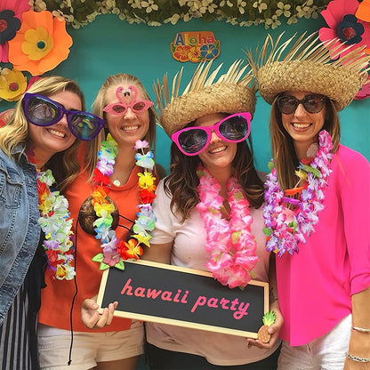 Hawaiian Flower Wreath Necklace - Tropical Luau Party Decoration Artificial Flower Lei 102050pcs - ZOOMNSTORE