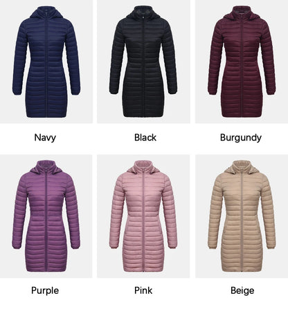 SANTELON Winter Women Loose Long Parka Coat With Detachable Hood Female Soild Ultralight Portable Warm Padded Cotton Outwear