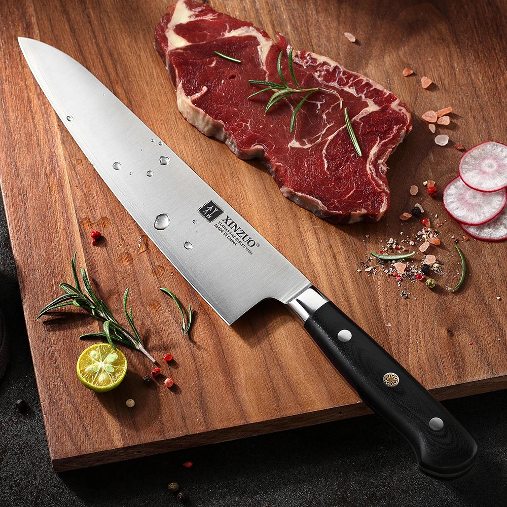 XINZUO 210mm Chef Knife - 3 Layer 440C Core Clad Steel Gyutou with G10 Handle