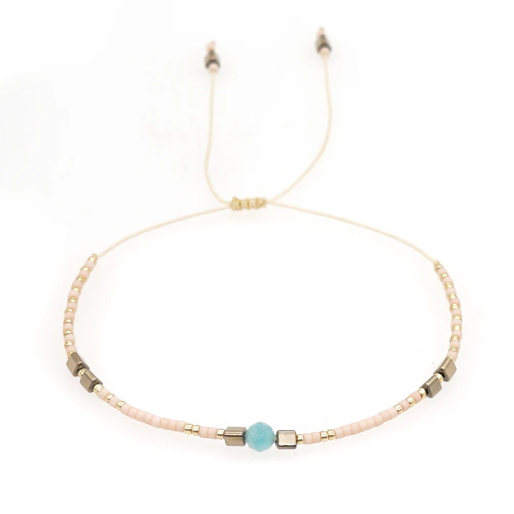 Boho Semi-Precious Stone Bracelet - Amber  Black Gallstone Fashion Gift for Women - ZOOMNSTORE