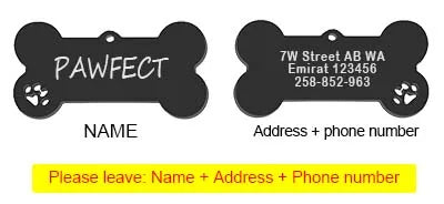Pet Collar Personalized ID Tag Engraved Name for Dog Cat Puppy Keyring Charm Pendant Bone Necklace Accessories