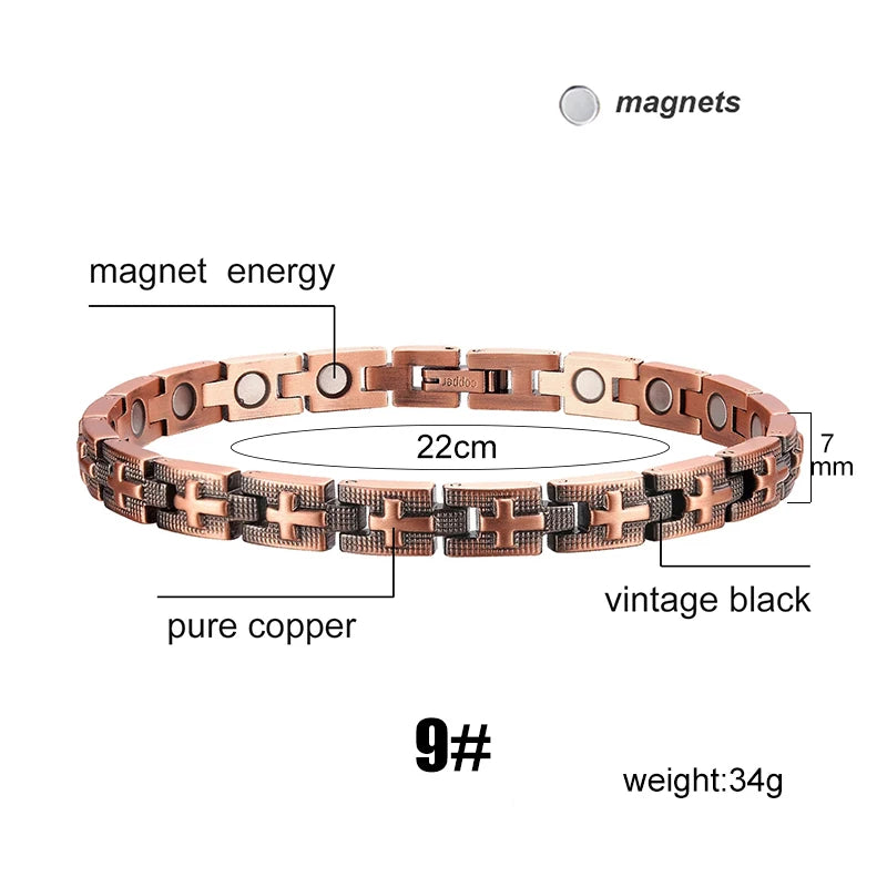 Vintage Copper Magnetic Bracelets For Women Pain Relief Pure Copper Adjustable Bio Energy Blood Pressure Accessory Bracelet