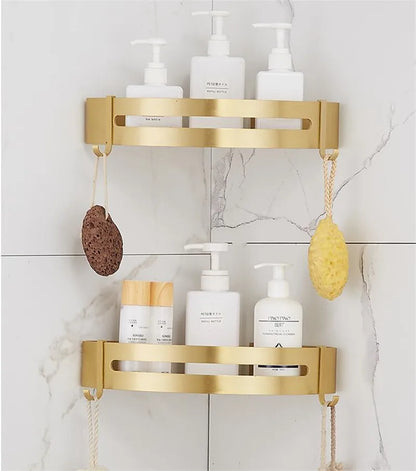 Wall-Mounted Corner Shelf - Brushed Gold Aluminum Bathroom Shampoo Holder