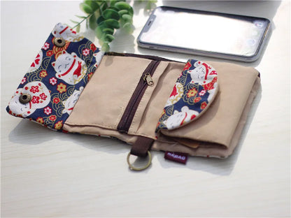 Handmade Three-Fold Fabric Wallet - Multi-Function Zipper Purse for Teens and Adults