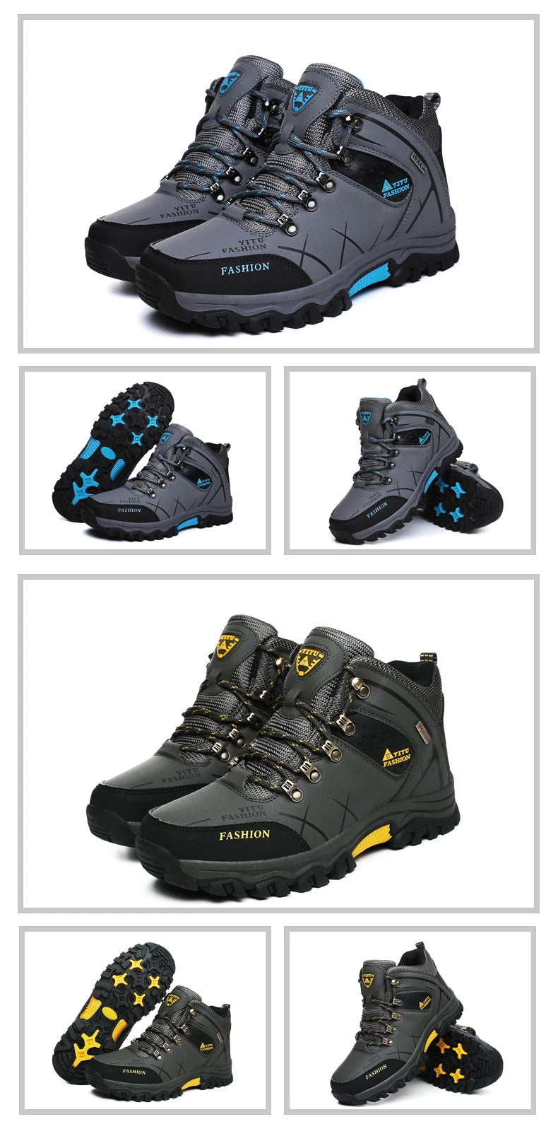Men Winter Snow Boots - Waterproof Leather Hiking Shoes With Rubber Sole