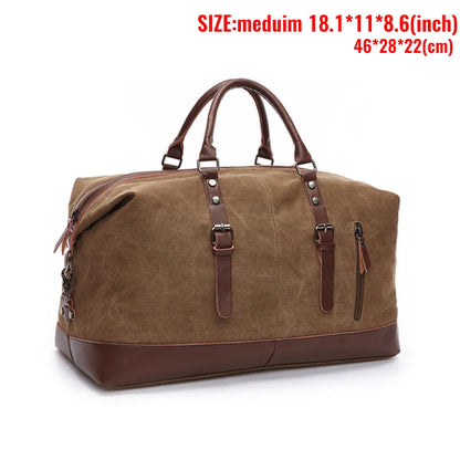 Mens Canvas Leather Duffel Bag - Travel Tote  Weekend Luggage