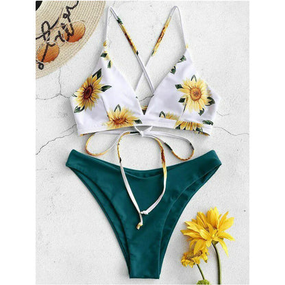 Sunflower Bikini Set - Push Up Padded Swimwear | Low Waist Bandage Bathing Suit