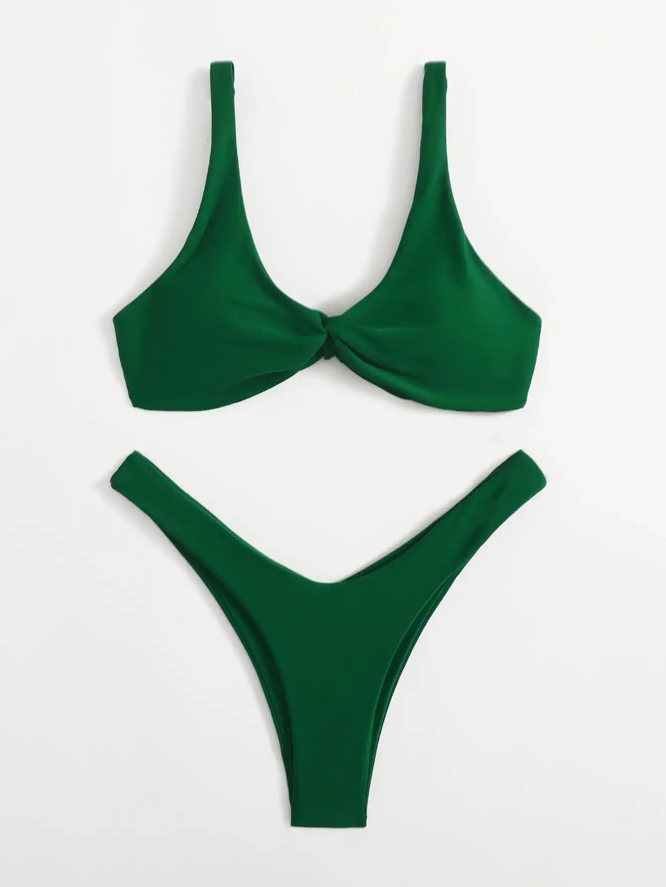 Solid Tie Bikini Set - Padded Push-Up High Leg Brazilian Swimsuit for Women - ZOOMNSTORE