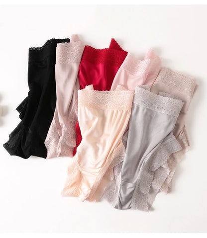 Natural silk high waist Briefs big plus size underwear women transparent seamless woman panties bragas mujer panty