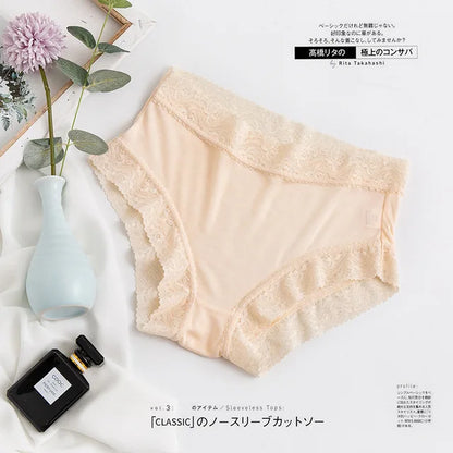 Natural silk high waist Briefs big plus size underwear women transparent seamless woman panties bragas mujer panty