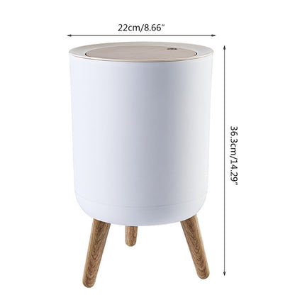 Wooden High Foot Trash Can - Creative Bathroom  Kitchen Wastebin with Press Cover