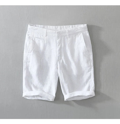 Linen Beach Shorts Mid Waist Men’s Summer Casual Business Straight Fit Pants
