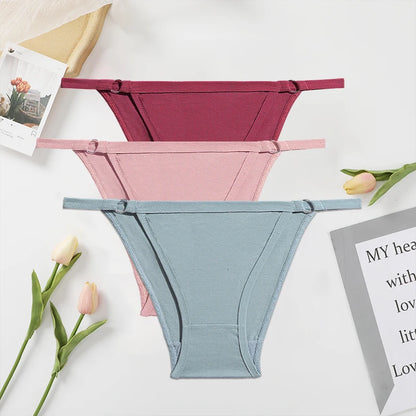 FINETOO 3PC/Set Women's Cotton Panties Underwear Metal Buckle Briefs M-2XL Female Underpant Low Waist Woman Sexy Panty Lingerie