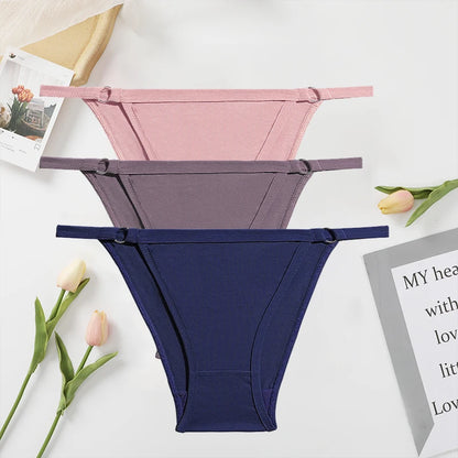 FINETOO 3PC/Set Women's Cotton Panties Underwear Metal Buckle Briefs M-2XL Female Underpant Low Waist Woman Sexy Panty Lingerie
