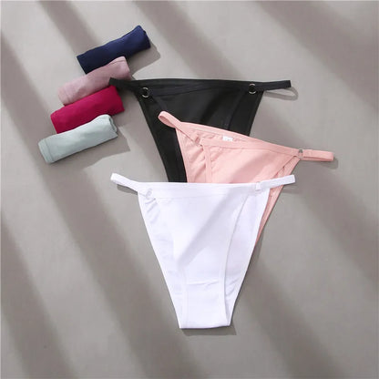FINETOO 3PC/Set Women's Cotton Panties Underwear Metal Buckle Briefs M-2XL Female Underpant Low Waist Woman Sexy Panty Lingerie