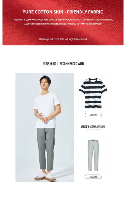 Semir Summer Cotton T Shirts Men 2025 Simple O Neck Stretch Solid New Tops Clothing Casual Tshirt Man Streetwear Cool Tee Shirts