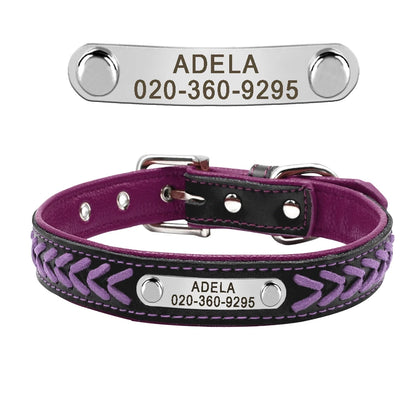 Personalized Dog Collar Leather Padded Dogs Braided Collars Free Engraving Pet ID Tag Nameplate for Small Medium Large Dogs