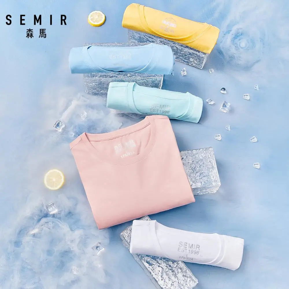 Semir Summer Cotton T Shirts Men 2025 Simple O Neck Stretch Solid New Tops Clothing Casual Tshirt Man Streetwear Cool Tee Shirts