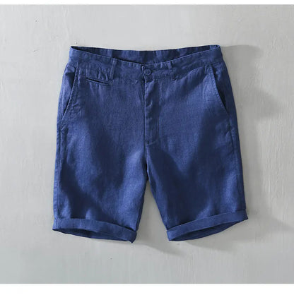 Linen Beach Shorts Mid Waist Men’s Summer Casual Business Straight Fit Pants