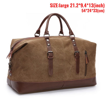 Mens Canvas Leather Duffel Bag - Travel Tote  Weekend Luggage