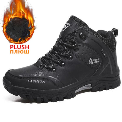 Men Winter Snow Boots - Waterproof Leather Hiking Shoes With Rubber Sole