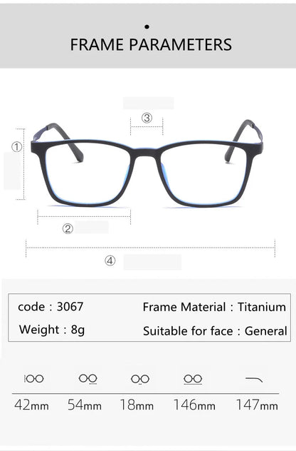 Titanium Reading Glasses - Lightweight Rectangle Frame with Blue Light Blocking