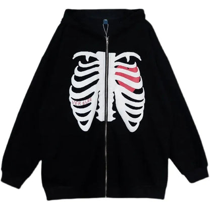Y2K Rhinestone Cobweb Zip Up Oversized Sweatshirt 2022 Autumn Goth Hoodie Men Women Grunge Hooded Jacket Streetwear Y2K Clothing