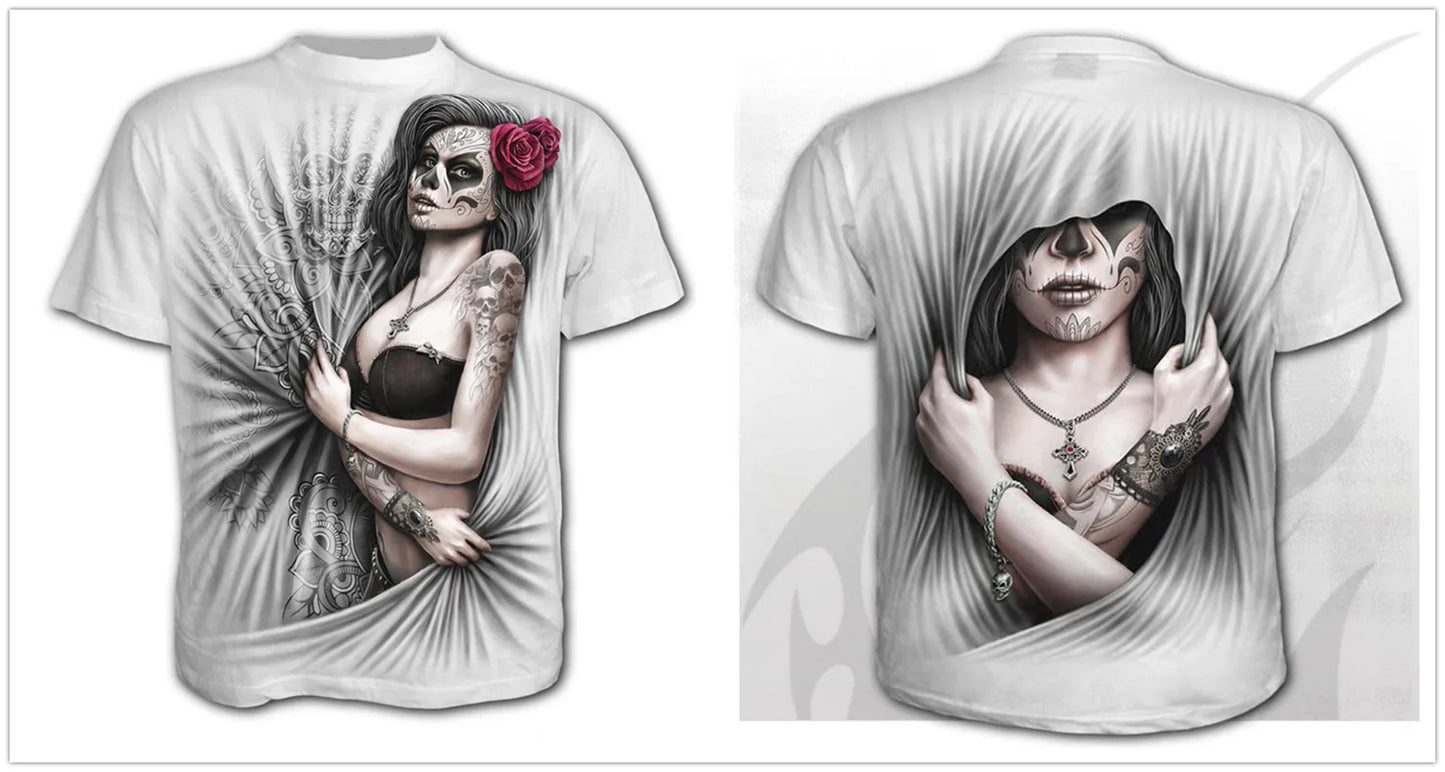 Mens 3D Skull T-Shirt - Punk Summer Streetwear Top O-neck Sizes XXS-5XL - ZOOMNSTORE