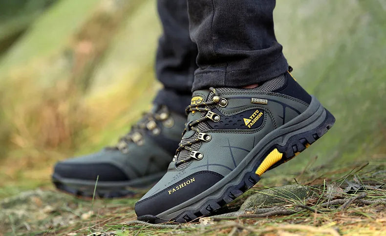 Men Winter Snow Boots - Waterproof Leather Hiking Shoes With Rubber Sole