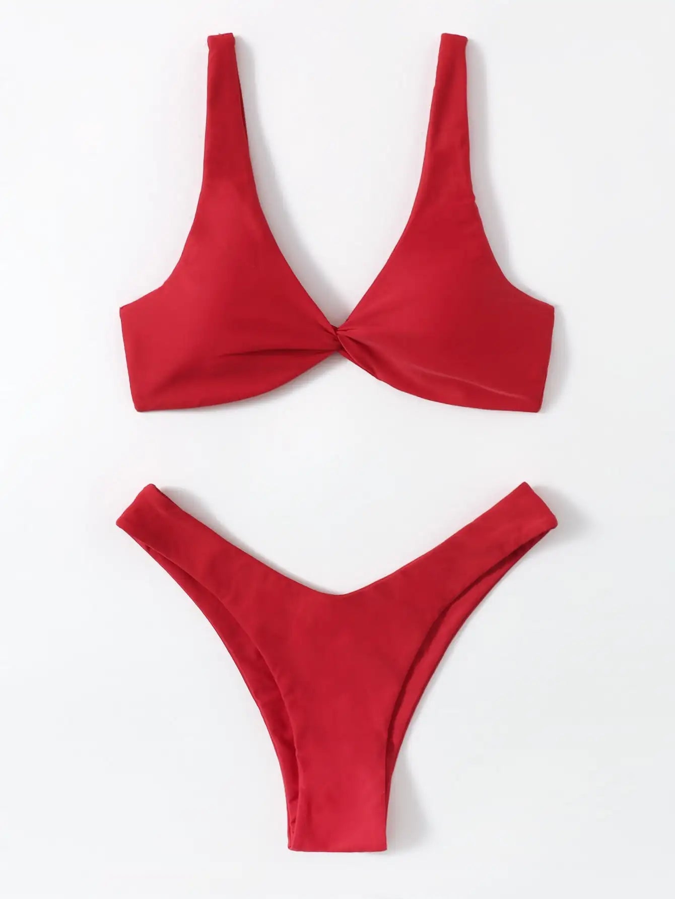 Solid Tie Bikini Set - Padded Push-Up High Leg Brazilian Swimsuit for Women - ZOOMNSTORE