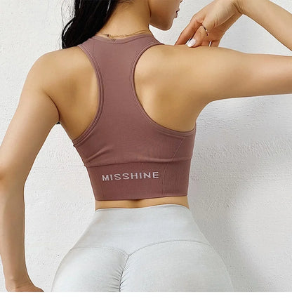 Front Zipper Sports Bra - Women's Athletic Crop Top, Push Up Wireless Fitness Tank