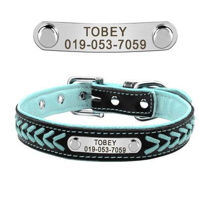 Personalized Dog Collar Leather Padded Dogs Braided Collars Free Engraving Pet ID Tag Nameplate for Small Medium Large Dogs