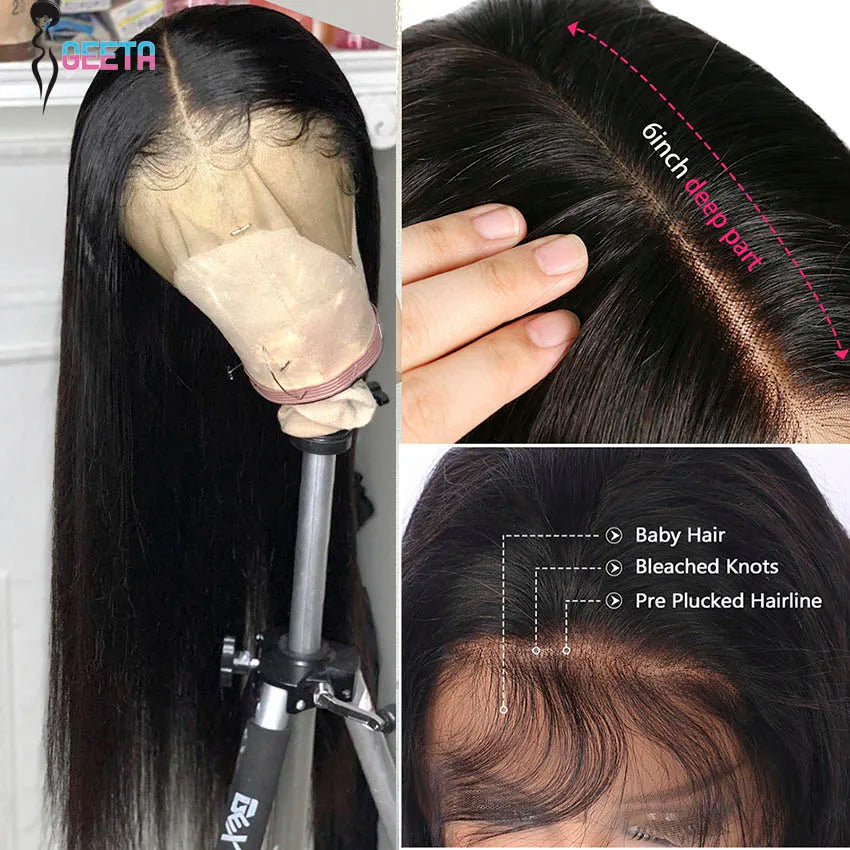 Hd Lace Frontal Wig 13x6 Lace Front Wig Human Hair Wigs - Bone Straight, Pre Plucked Hairline - ZOOMNSTORE