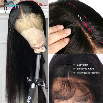 Hd Lace Frontal Wig 13x6 Lace Front Wig Human Hair Wigs - Bone Straight, Pre Plucked Hairline - ZOOMNSTORE