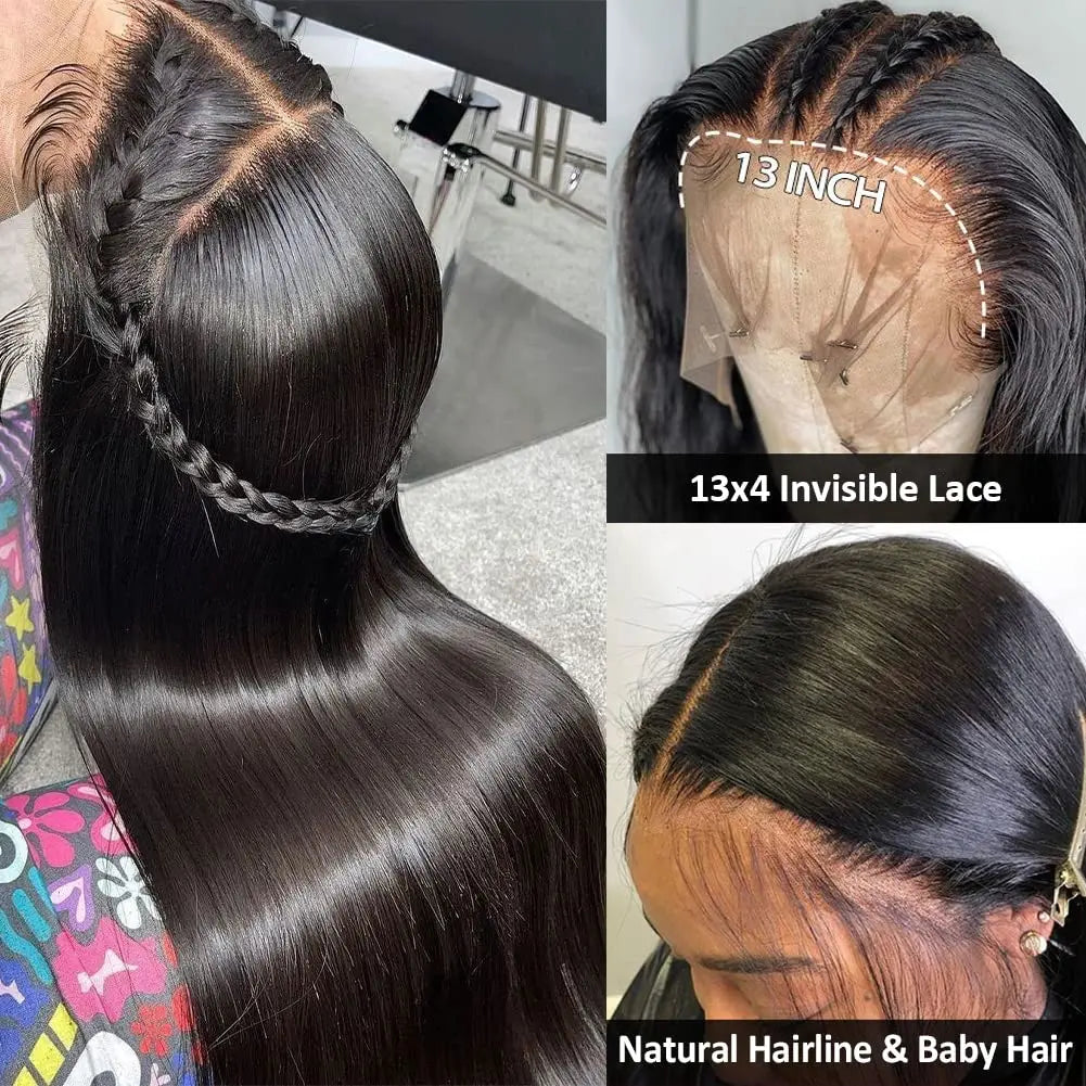 Hd Lace Frontal Wig 13x6 Lace Front Wig Human Hair Wigs - Bone Straight, Pre Plucked Hairline - ZOOMNSTORE