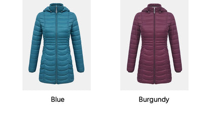 SANTELON Women Long Warm Parka For Women Ultralight Padded Puffer Jacket Coat With Detachable Hood Lightweight Outwear Clothing