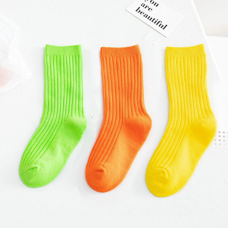 3 Pairs/lot  1 to 10 Years Autumn Winter Socks For Boys Neo Colors Socks On Girls Soft Cotton Students Socks Candy Colors