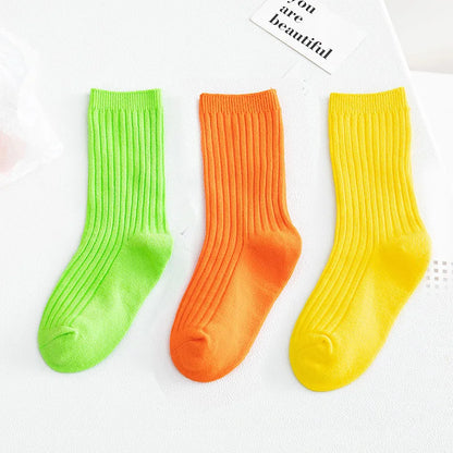 3 Pairs/lot  1 to 10 Years Autumn Winter Socks For Boys Neo Colors Socks On Girls Soft Cotton Students Socks Candy Colors