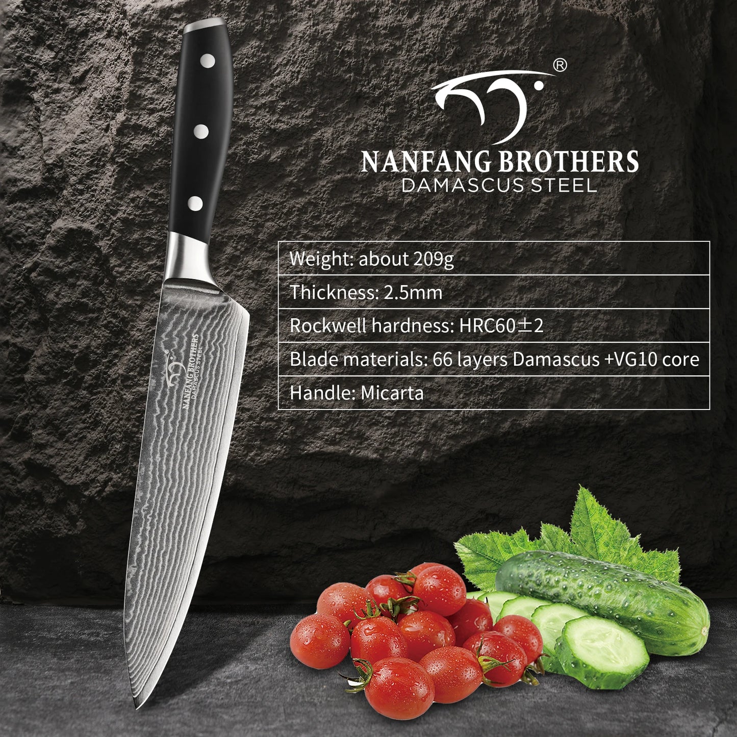 Premium 8 Inch Damascus Steel Chef Knife - Sashimi Knife with ABS Handle and Gift Box - ZOOMNSTORE