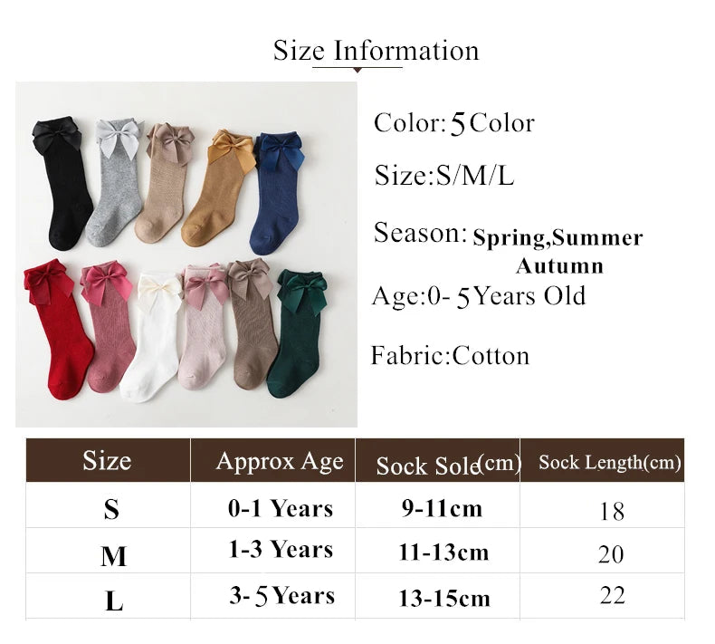 New Brand Baby Toddlers Socks Autumn Winter Children Girls Knee High Long Sock Cotton Big Bow Spanish Style Kids Floor Socks