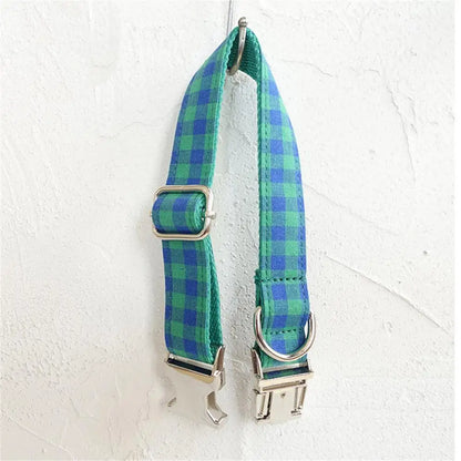 Personalized Pet Collar Free Engraving Custom Puppy Nameplate ID Tag Adjustable Buckle Green Blue Suit Plaid Collars Leash