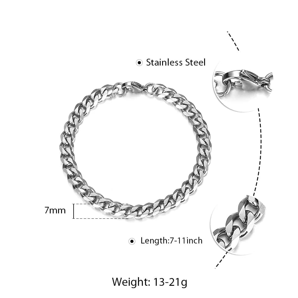 Mens Stainless Steel Curb Cuban Link Bracelet - Black  Gold Silver Color Womens Jewelry KBM03 - ZOOMNSTORE