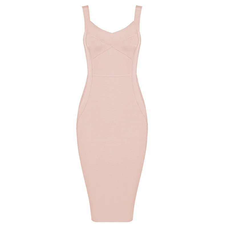 Bandage Dress - Women's Sleeveless Bodycon Rayon Sheath Dress With Zipper Closure