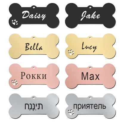 Pet Collar Personalized ID Tag Engraved Name for Dog Cat Puppy Keyring Charm Pendant Bone Necklace Accessories